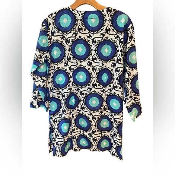 KikiSol Sz S Black Blue Teal Geometric Print Lightweight Long Sleeve Swim Cover - Picture 2 of 7